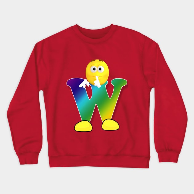 Letter W Alphabet Smiley Monogram Face Emoji Shirt for Men Women Kids Crewneck Sweatshirt by PatrioTEEism